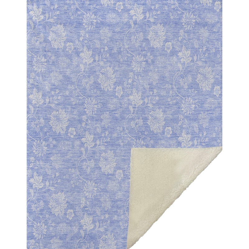 Premium Machine Washable Traditional Floral Sherpa Throw Blanket
