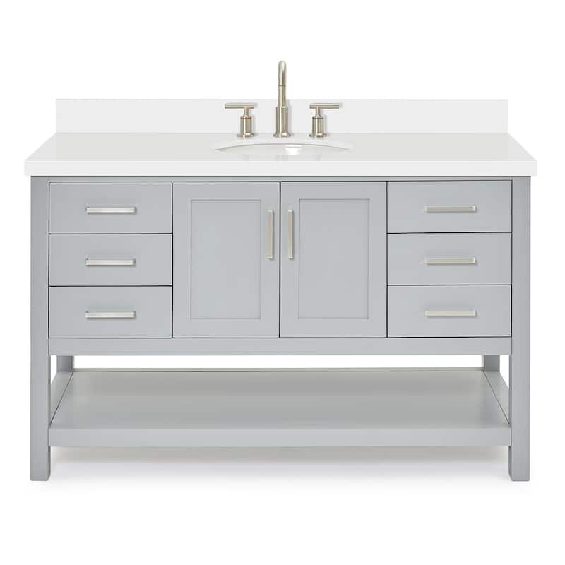 Ariel S055SWQOVO Magnolia 55" Free Standing Single Basin Vanity Set - Grey / Pure White Top - Ash Finish
