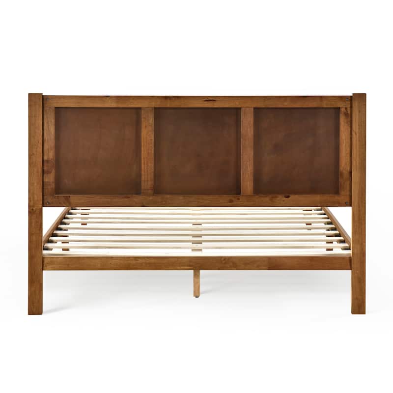 Elly Queen Walnut Solid Rubberwood Platform Bed Frame