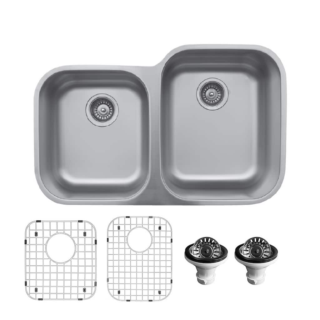 Karran Undermount Stainless Steel 32 in. Double Bowl Kitchen Sink Kit