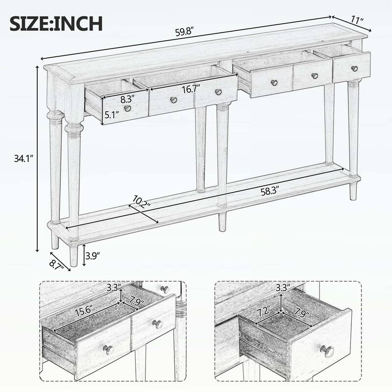 Retro Console Table with Open Shelf for Entryways,Living Rooms,and Hallways