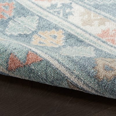 Nourison Washable Beauty Machine Washable Indoor only Blue Geometric Area Rug