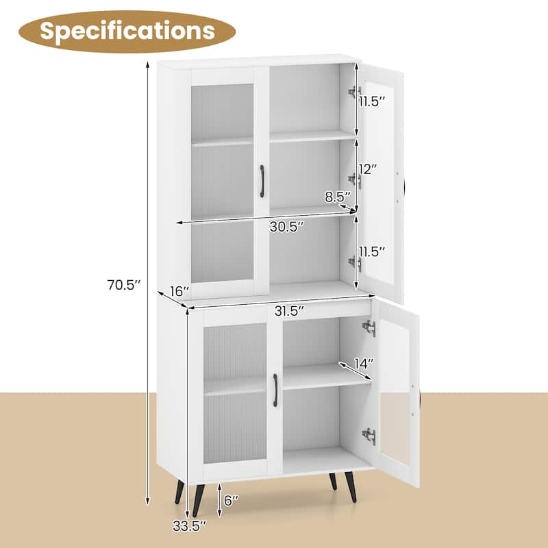Engineered Wood and Metal Pantry Cabinet with Adjustable Shelves - 31.5" x 16" x 70.5"