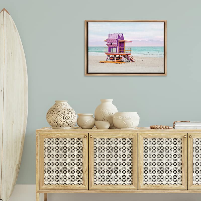Stupell Purple Lifeguard Building Framed Floater Canvas Wall Art Design By Seven Trees Design