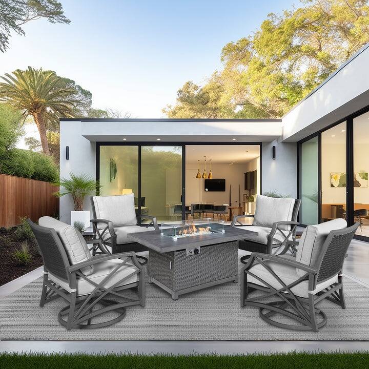 Kinger Home Novi Rattan 5-Piece Outdoor Patio Furniture Set - 52-Inch