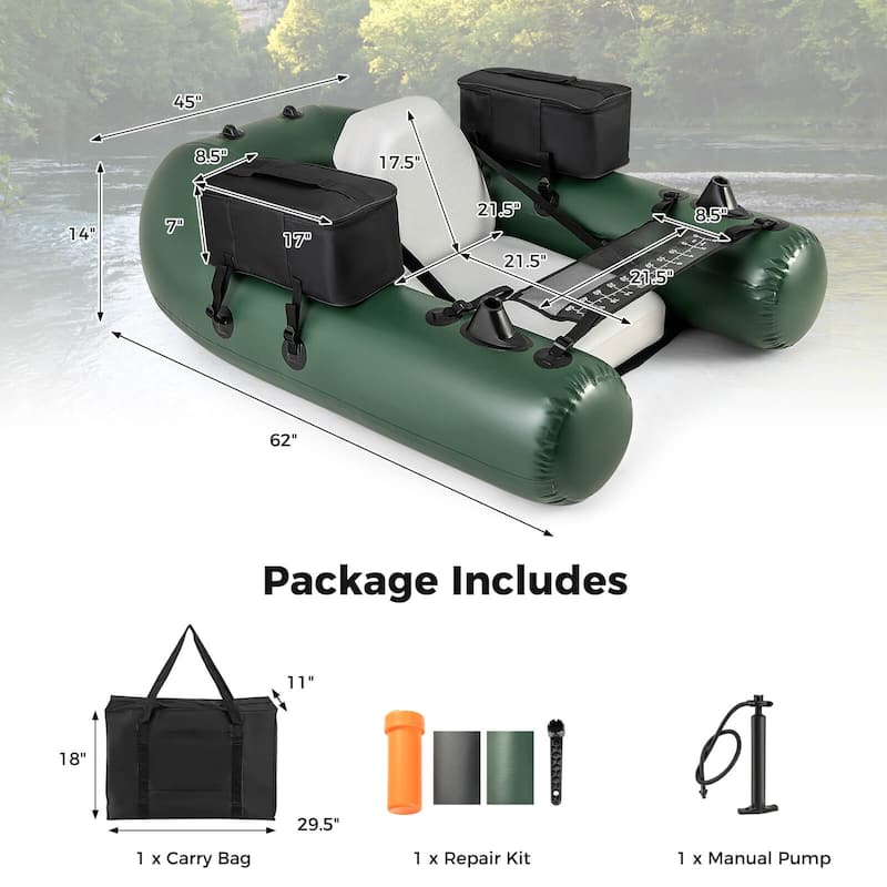 Costway Inflatable Fishing Float Tube with Fish Ruler Angling Base 2 - Camouflage - See Details