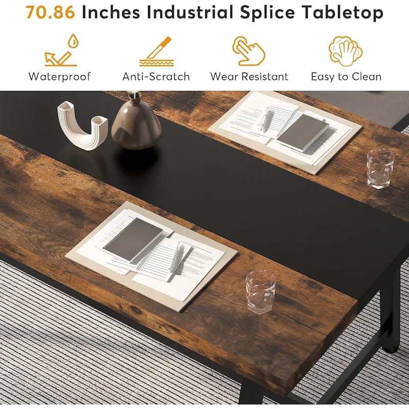 Rectangular Dining Table for 6-8 People, 70.9-Inch Wood Kitchen Table, Dining Room Furniture