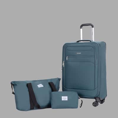 Durable 3-Piece Polyester Luggage Set (18" Carry-On, Travel Bag, Toiletry Bag) with 360° Spinner Wheels