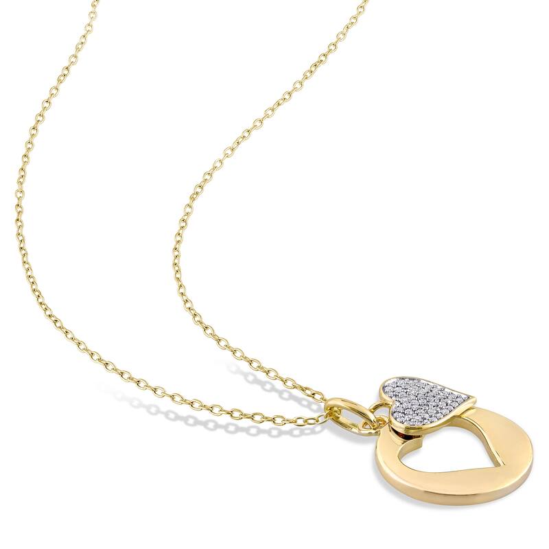 Miadora Yellow Plated Sterling Silver 1/10ct TDW Diamond Double Heart Clustered Necklace