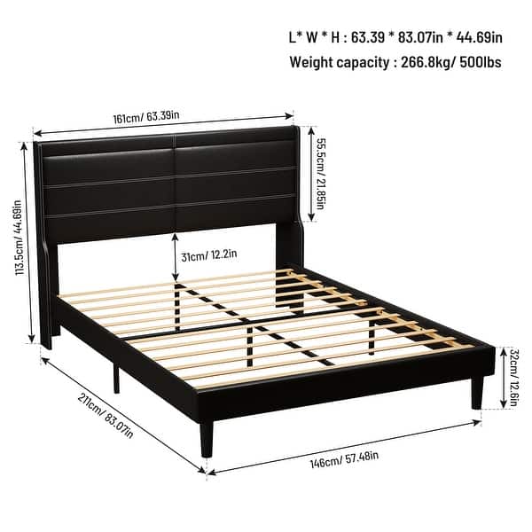 Stylish Queen Size PU Leather Upholstered Bed Frame Platform Bed with ...