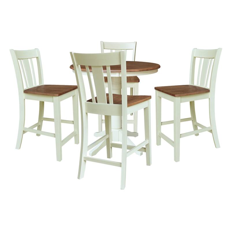 36" Round Pedestal Gathering Height Table With San Remo Counter Height Stools