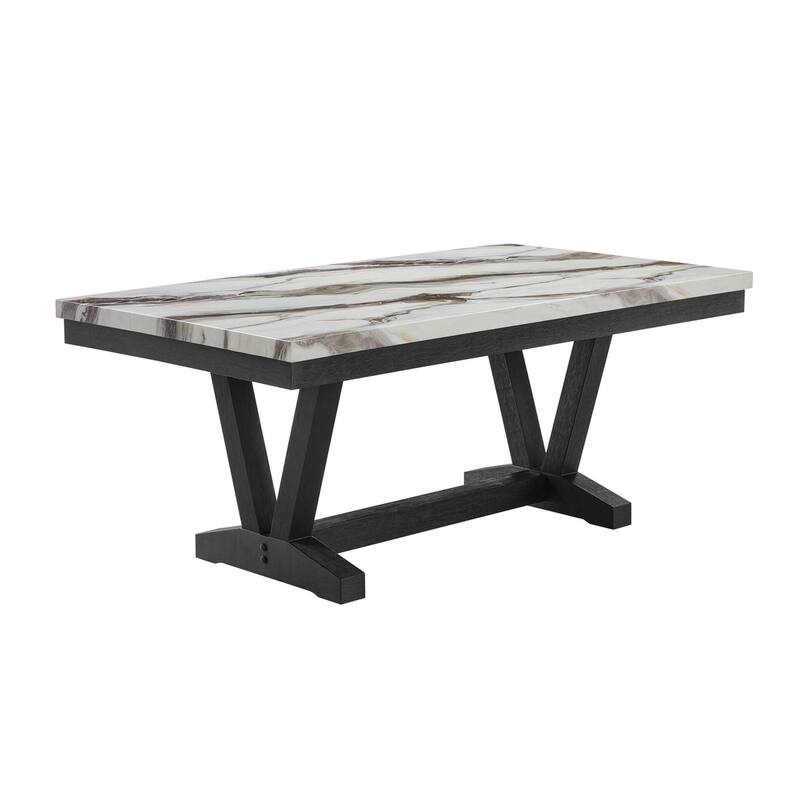 HomeRoots 72" White and Black Faux Marble and Wood Trestle Base Dining Table - 72.00 in. x 31.00 in. x 42.00 in.