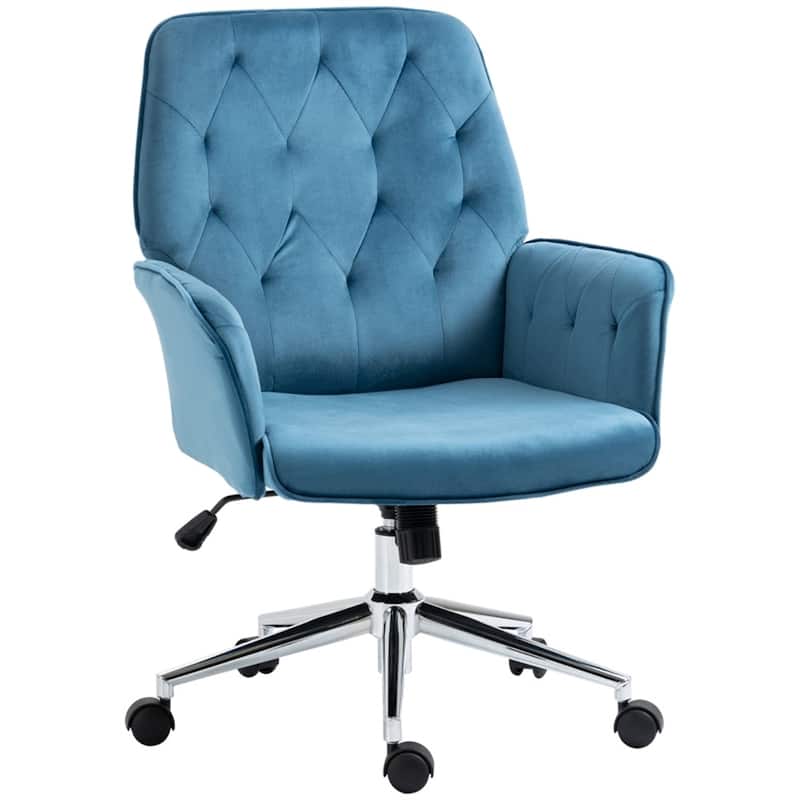 Velvet Office Chair with Adjustable Height Swivel Wheels - 26" W x 27.25" D x 35.25"-38.25" H - Blue