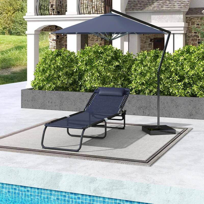 Foldable Chaise Lounge,4-Pos Recline,Trifold Portable,Breathable Mesh