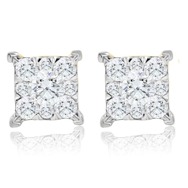 1/2Ct Diamond Princess Cut Square Round Cut Lab Grown Diamond Earrings Gold