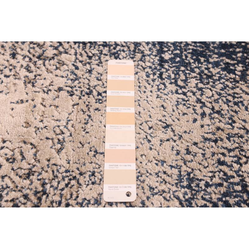 ECARPETGALLERY Hand Loomed Elysian Beige, Dark Navy Rug - 7'10 x 9'11