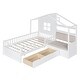 preview thumbnail 5 of 17, Twin Size Platform Bed with Linen Upholstered Sofa, Semi-enclosed House Bed Frame with Drawers and Storage Shelf for Kids