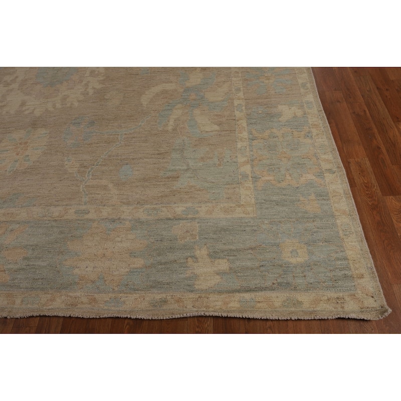 Transitional Beige Oushak Turkish Area Rug Handmade Wool Carpet - 9'3"x 11'7"