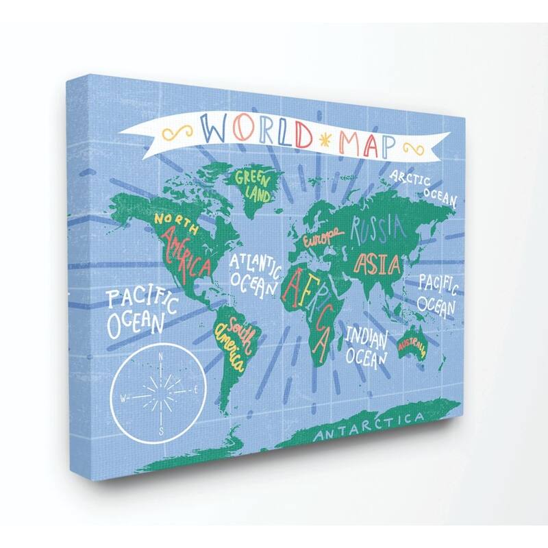 Stupell Kids World Map Colorful Nursery Design,16x20, Proudly Made in USA - Multi-Color - 16 x 20