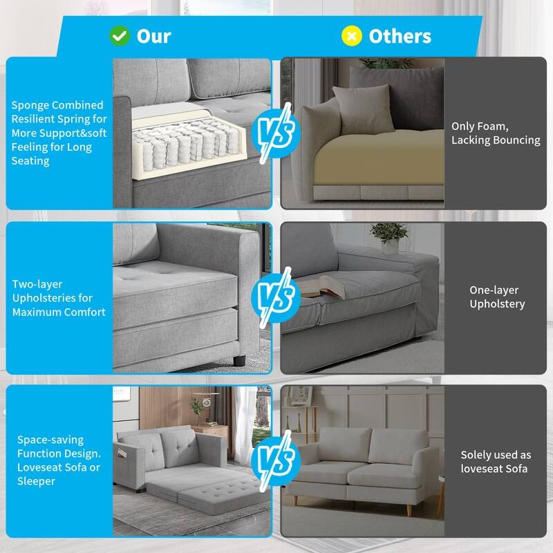 Mixoy Modern 3-in-1 Loveseat Sleeper Sofa,Multi-Function Tri-Fold Out Floor Sofa Bed