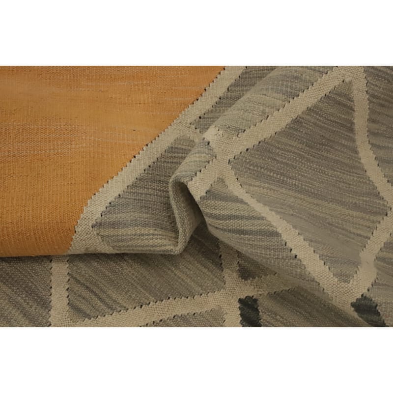 Hand Woven Oriental 100% Wool Carpet Southwestern Modern Greys & Charcoal Kilim Runner Rug - 11' 9'' X 2' 8''