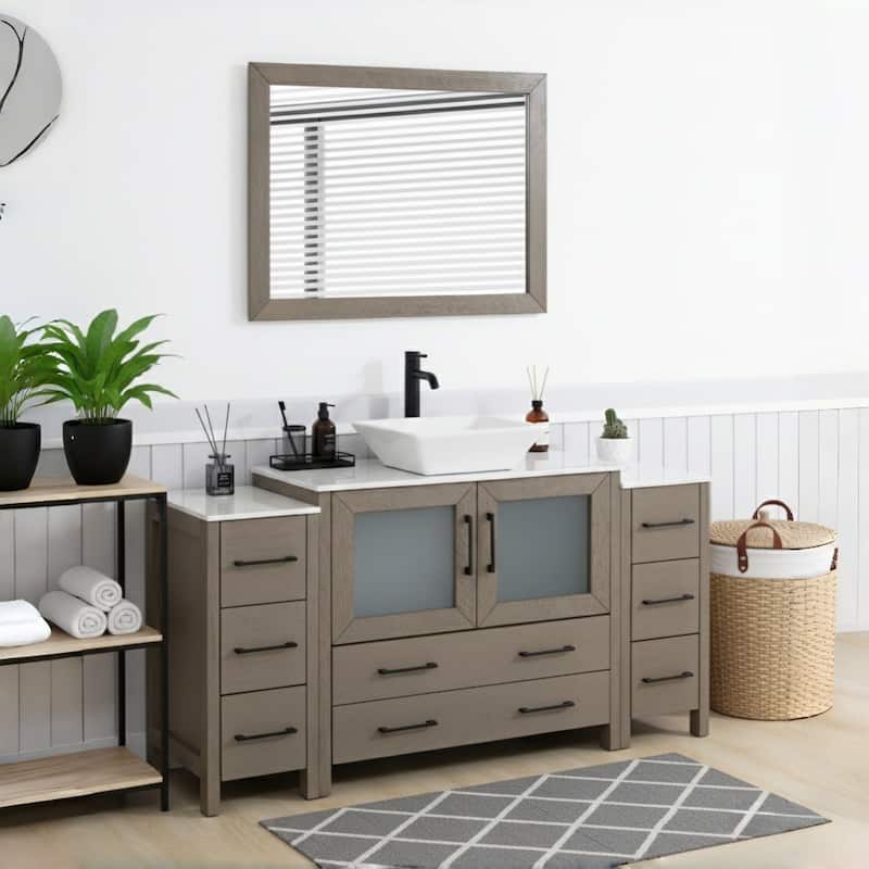Vanity Art 60-inch Single Sink Bathroom Vanity Set With Engineered Marble Top and Free Mirror - 60 x 18.5 x 36 Inches