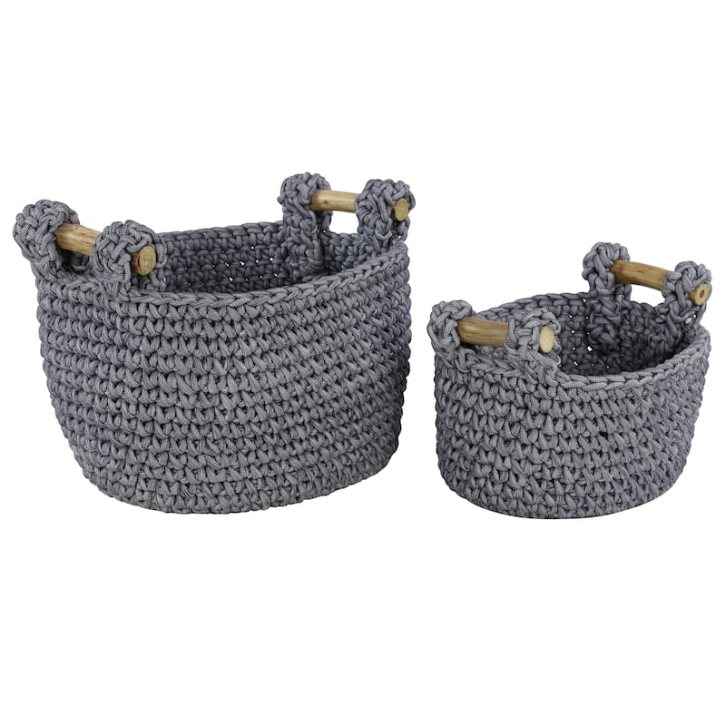 Grey Polyester Coastal Storage Basket (Set of 2) - S/2 13", 11"H