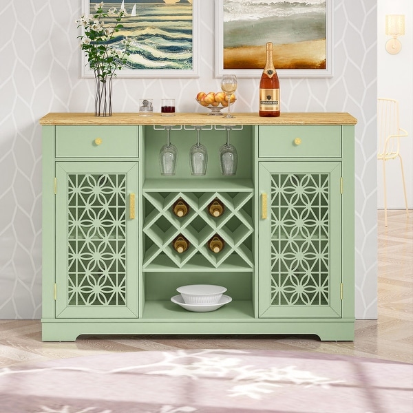 56 in. Wood Buffet Bar Cabinet with Wine Rack 56