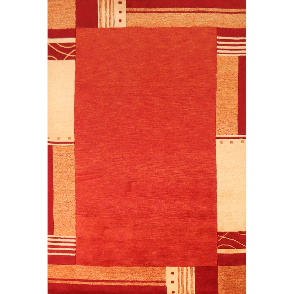 Orange Gabbeh Indian Area Rug Hand-Tufted Solid Wool Carpet - 5'3" x 7'7"
