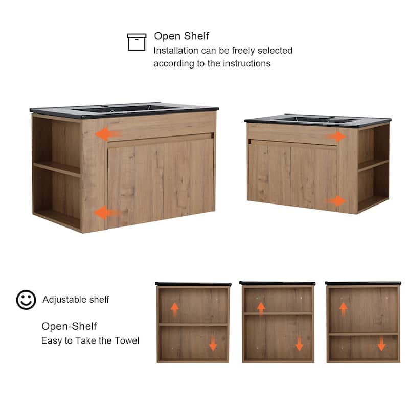 30 inch Wood Wall-Mounted Bathroom Vanity Set with Integrated Ceramic Sink