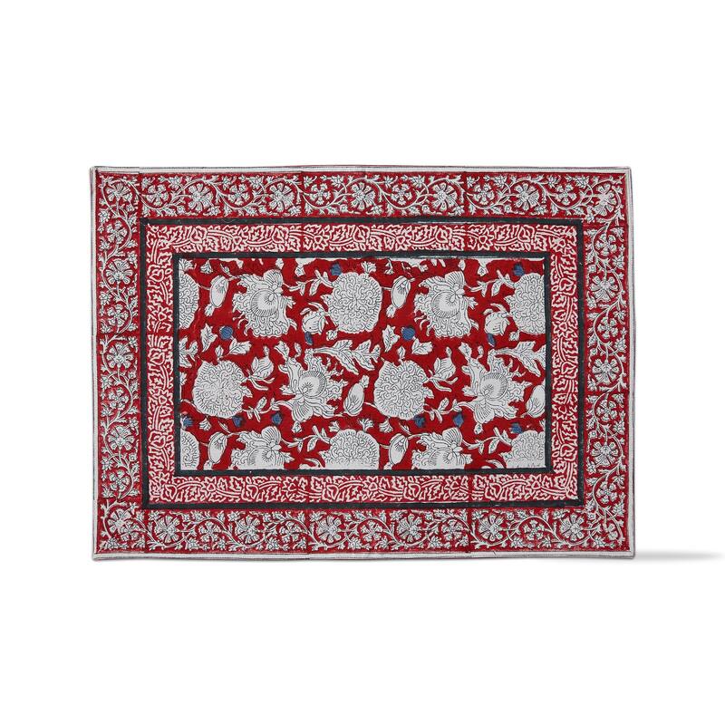 Janis Red Block Print Cotton Placemat, 14.5"L x 19"W