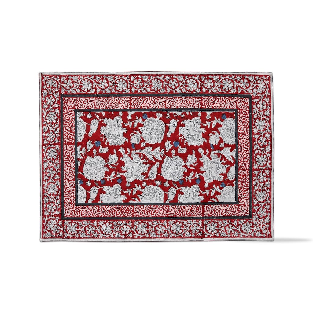 Janis Red Block Print Cotton Placemat, 14.5"L x 19"W