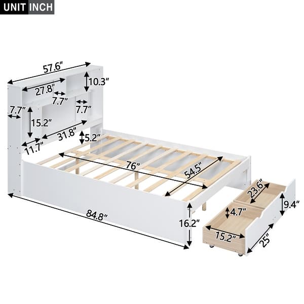 dimension image slide 0 of 2, Full Size Platform Bed with Storage Headboard and 2-Drawers, Grey