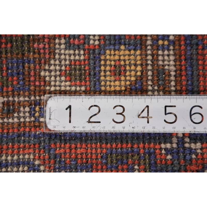 Teal Geometric Heriz Serapi Indian Foyer Rug Handmade Wool Carpet - 2'11"x 5'2"