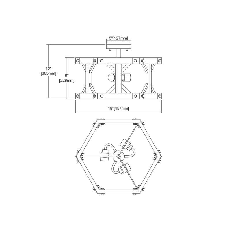 Elk Home Structure Oil Rubbed Bronze Metal 3 Light Semi Flush Mount