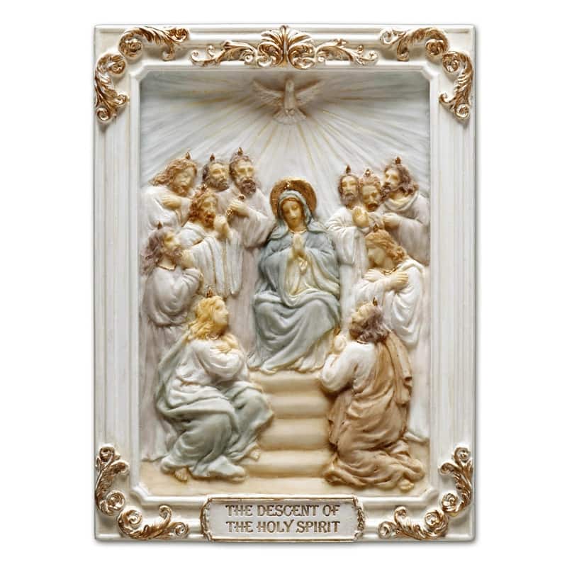 4.1 inches Length Polyresin Glorious Mysteries the Descent of the Holy Spirit White and Gold Finish Figurine