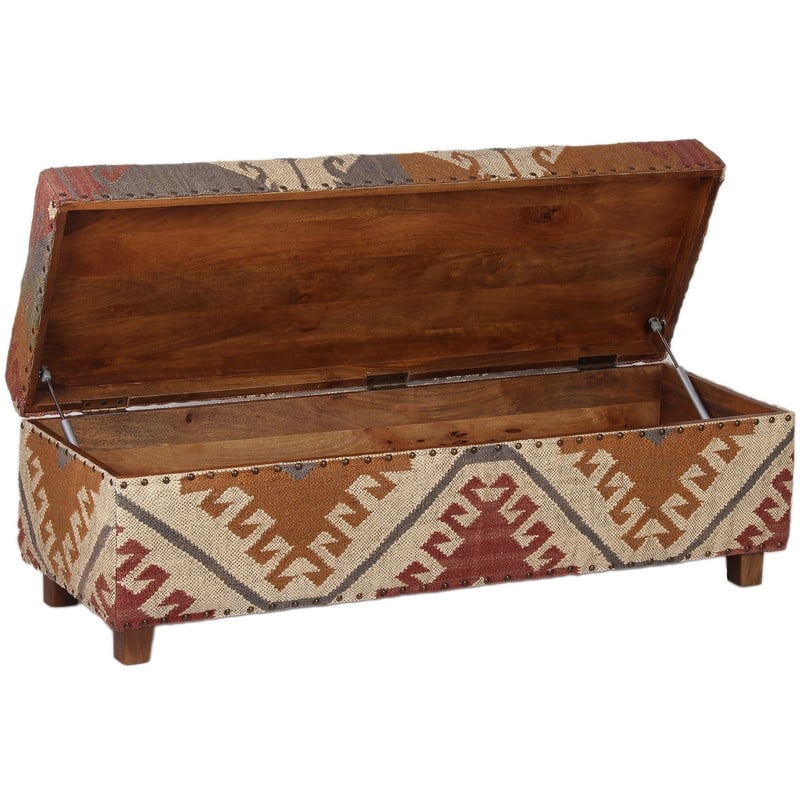 HERAT ORIENTAL Handmade Kilim Upholstered Wooden Storage Bench - 48"x16"x16"