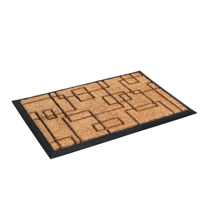 HomeRoots 24" X 36" Natural and Black Coir Geometric Outdoor Door Mat - 24.00' X '36.00