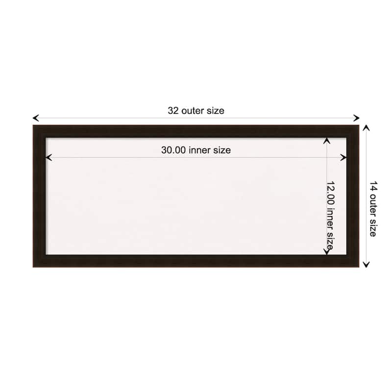 Espresso Brown Wood Framed White Corkboard Bulletin Board - Board Size 30x12