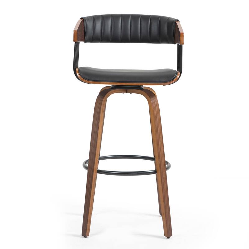 Beaumont Black Faux Leather Bar Stool with Walnut Wood Frame and Legs