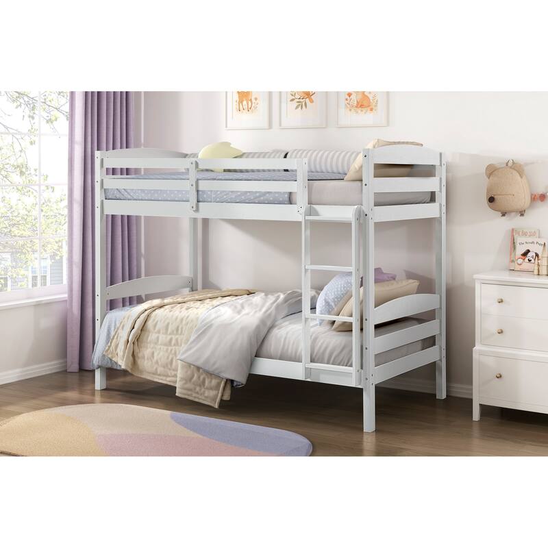 Twin Over Twin Bunk Bed with Guard Rails, Sturdy Wood Frame, White Finish, Youth Bedroom Furniture - White