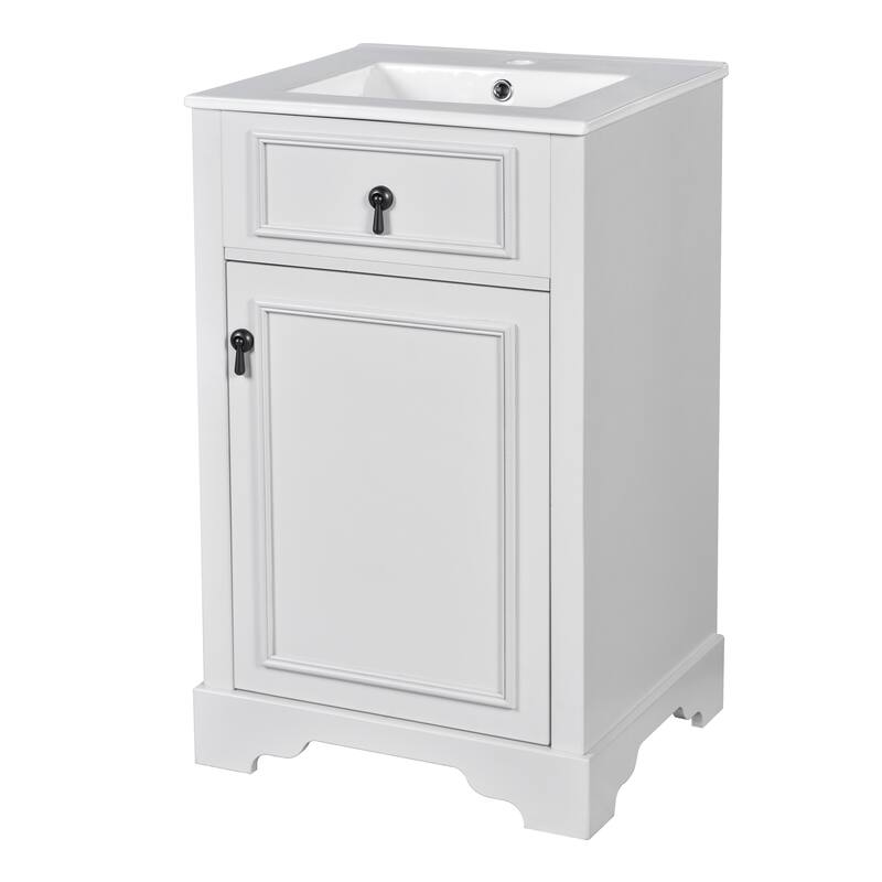 GDFStudio - Lisa 20" Bathroom Vanity with Ceramic Sink, Soft-Close Door & Storage Rack