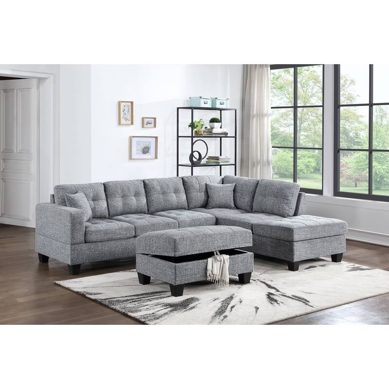 Holly Tweed Sectional with Storage Ottoman