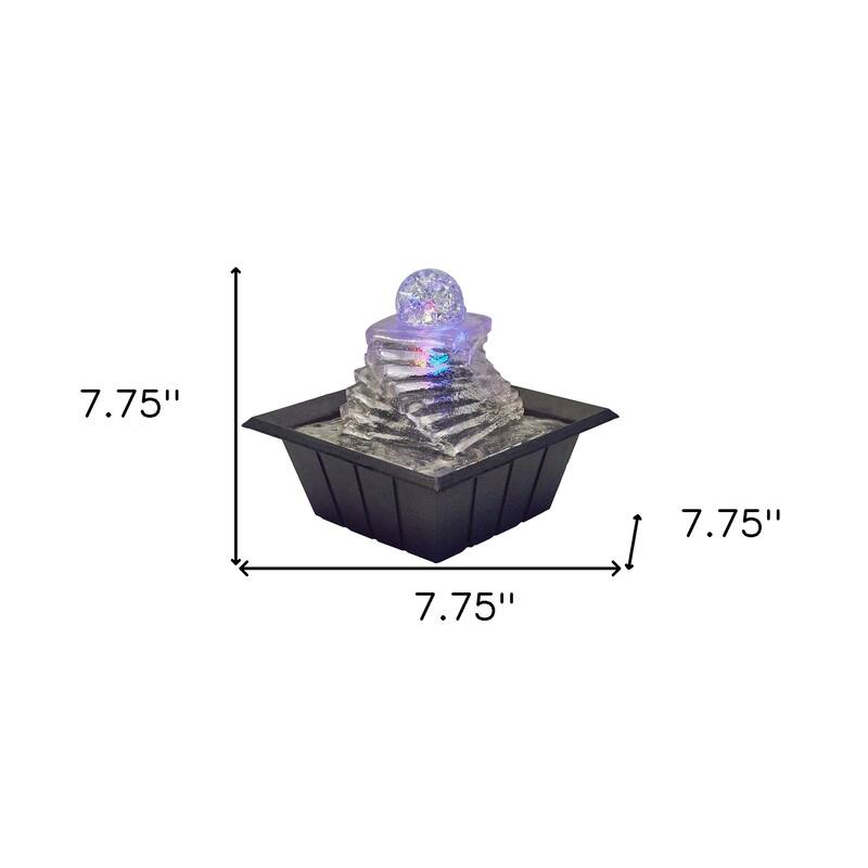 8" Clear Polyresin Ice Design Tabletop Fountain With LED - 7.75 x 7.75 x 7.75