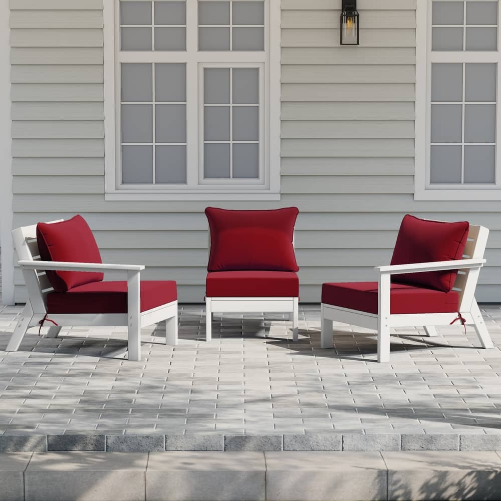 Birchwood All Weather HDPE Outdoor Patio Deep Seating White Sofa With Cushions (3-Piece)