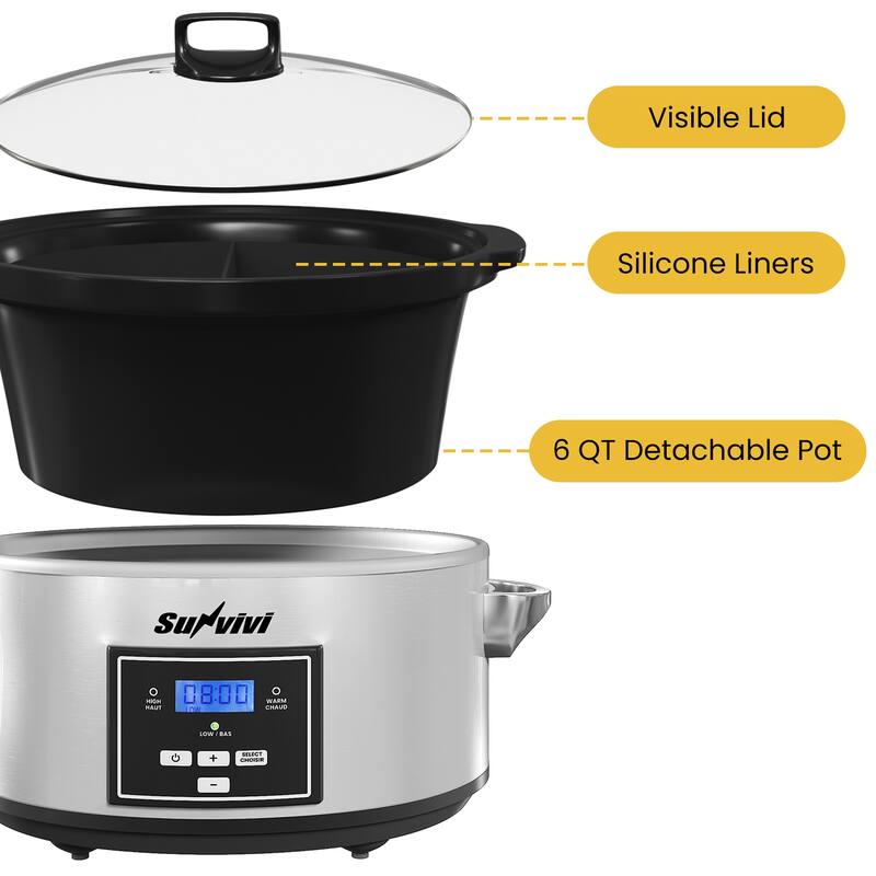 6 Quart Programmable Slow Cooker with 2 in 1 Silicone Liners