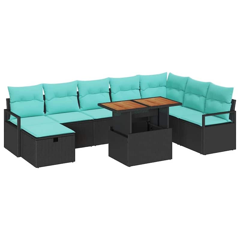 vidaXL 9 Garden Sofa Set with Cushions Black/Grey Poly Rattan - 113 x 69.7 x 27.2