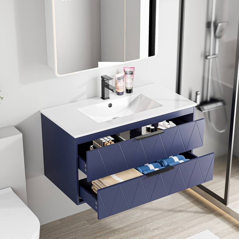 24"/30"/36"/48" Ceramic Vessel Sink Wall Mounted Bathroom Vanity Set