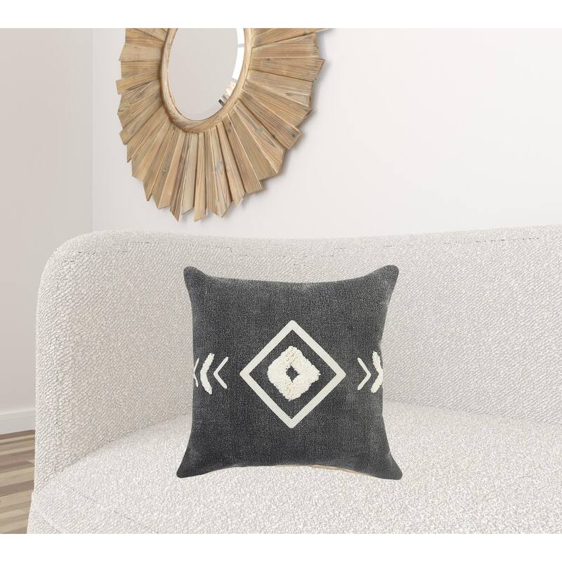 HomeRoots 20" X 20" White And Black 100% Cotton Geometric Zippered Pillow
