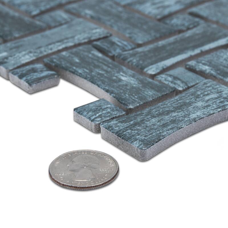 Merola Tile Cassis Dog Bone Basketweave Black w/ Black Dot 10" x 10" Porcelain Mosaic Floor and Wall Tile